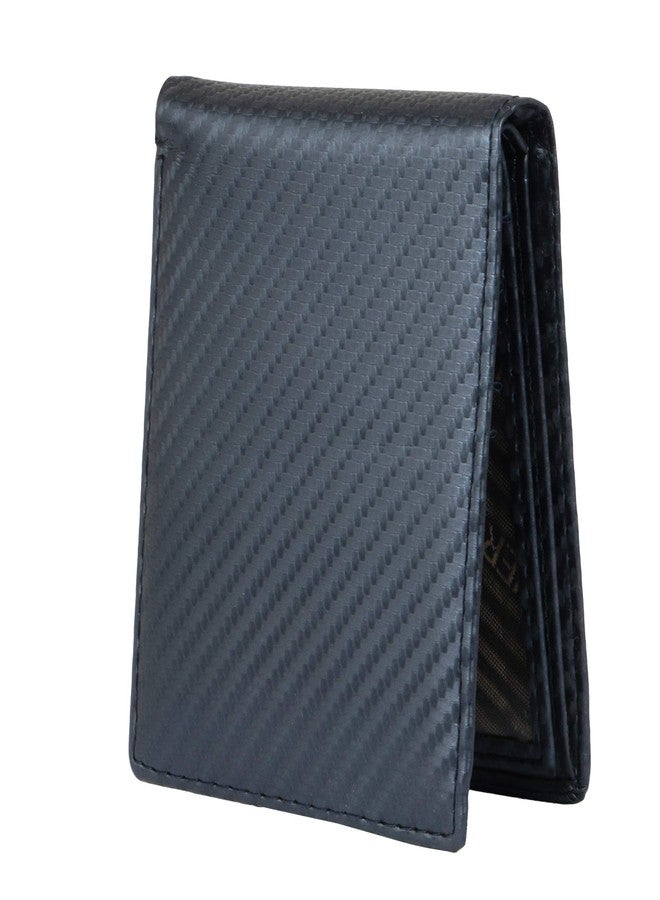 JVCV محفظة جلدية ثنائية الطي للرجال من JVCV® بنمط ألياف الكربون - (أسود مزرق) - Image 2